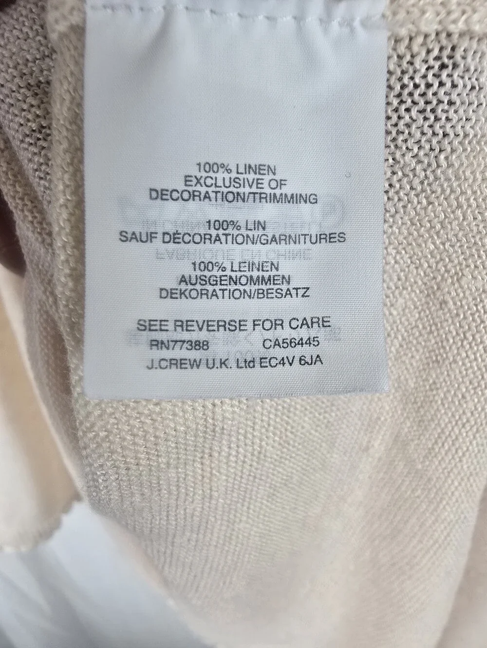 J. Crew Cream Scoop Neck Lightweight Linen Sweater Sz M